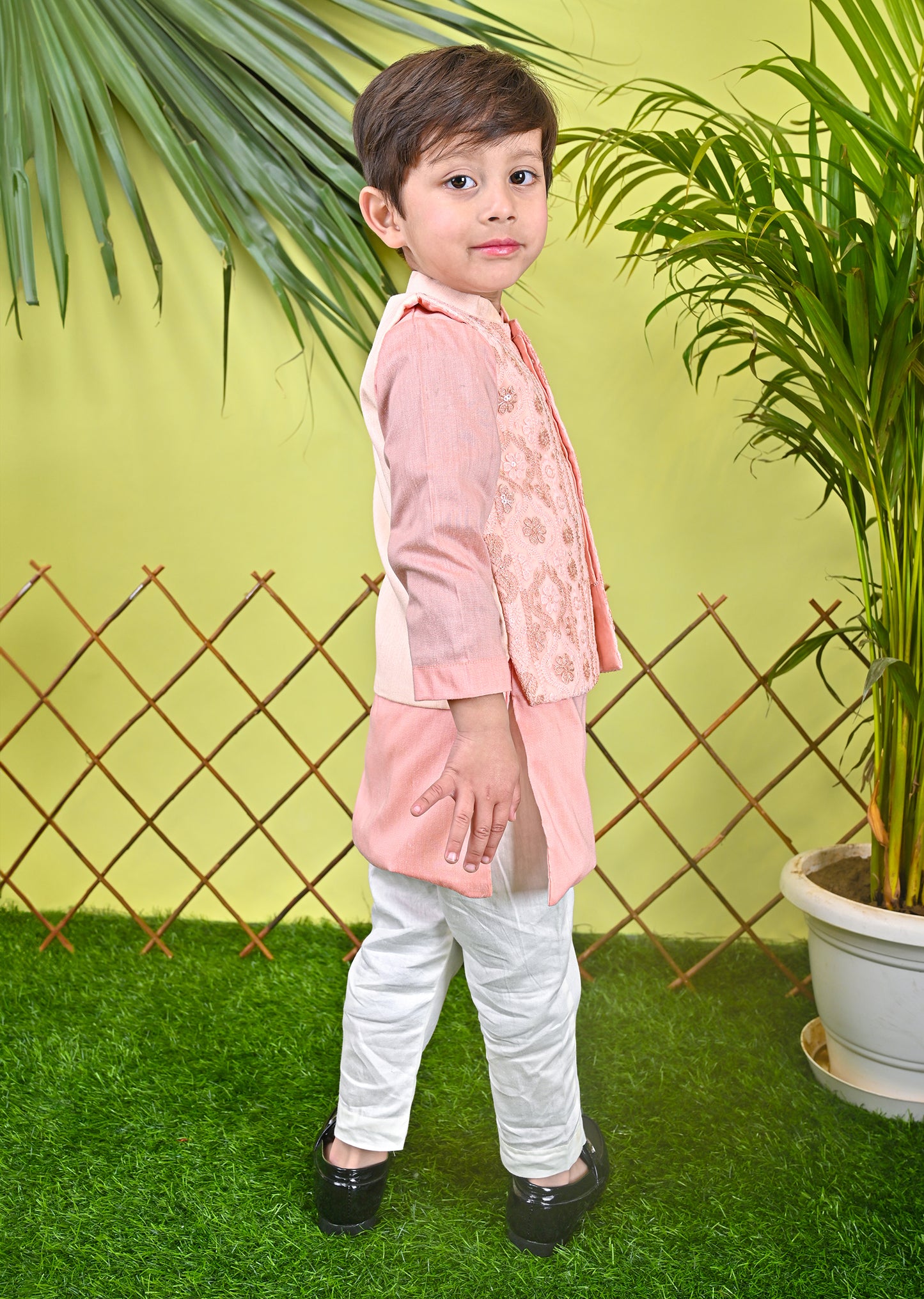 Peach Kurta Jacket Off White  Chudidar