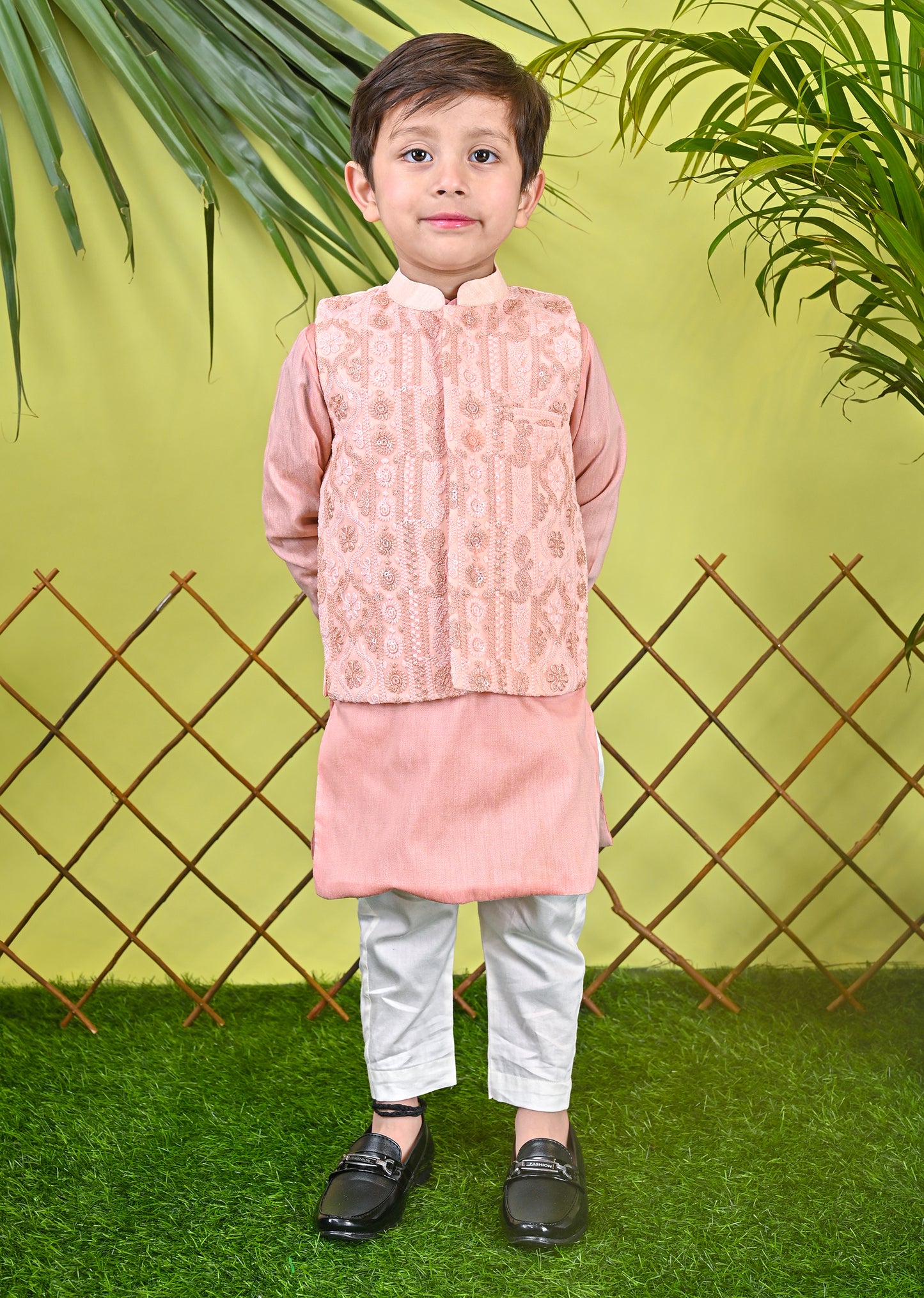 Peach Kurta Jacket Off White  Chudidar