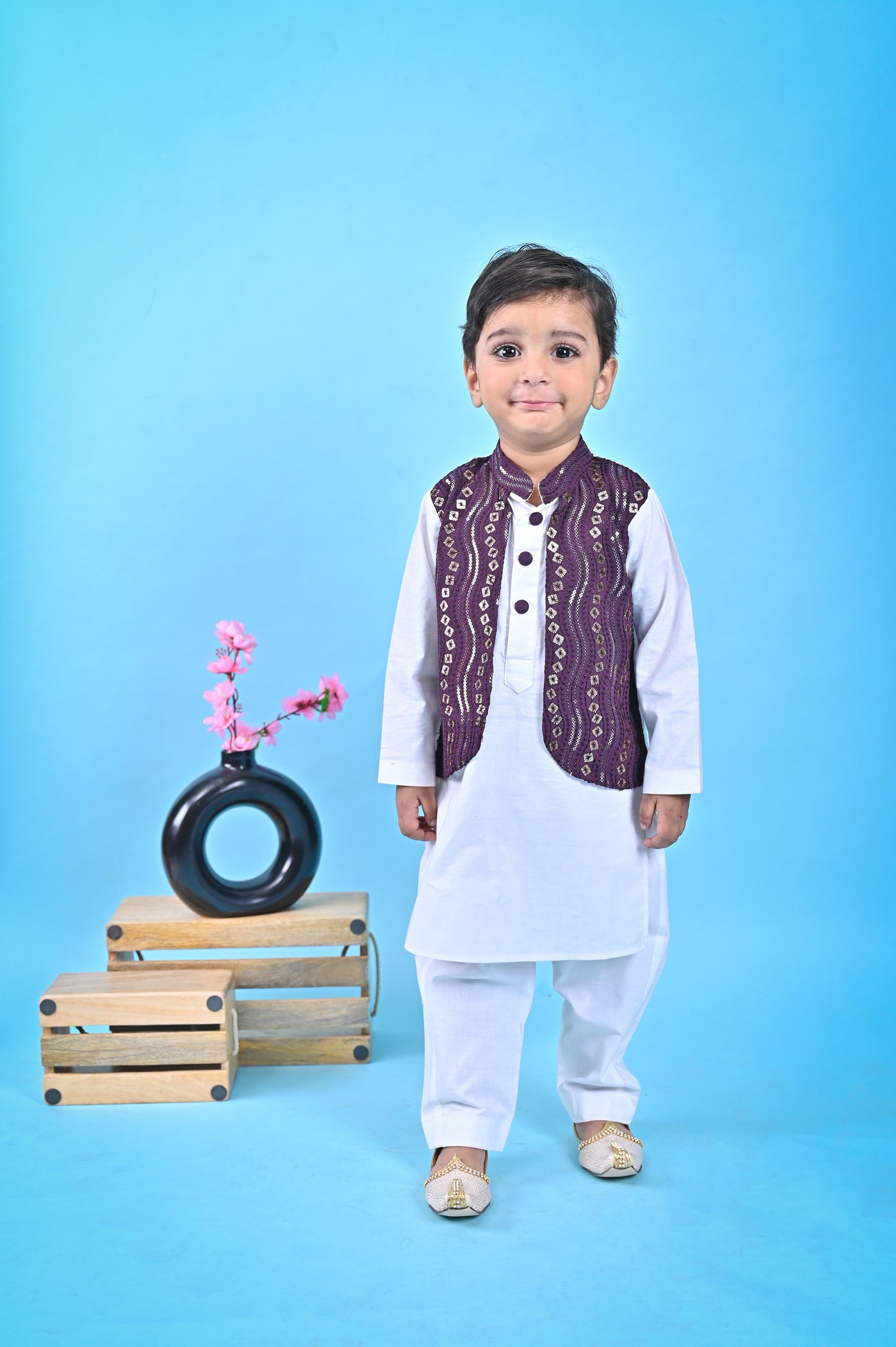 White Kurta Pant Brown Nehru Jacket