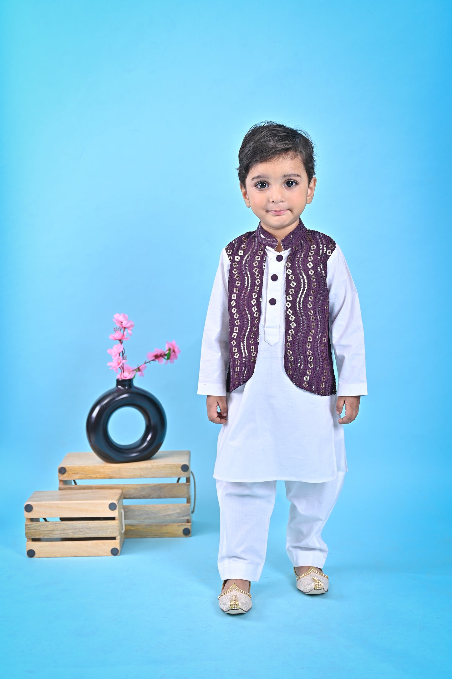 White Kurta Pant Brown Nehru Jacket