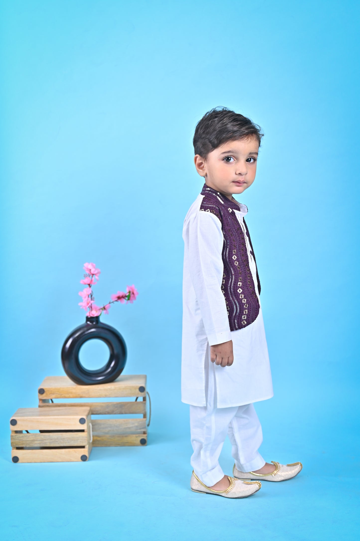 White Kurta Pant Brown Nehru Jacket