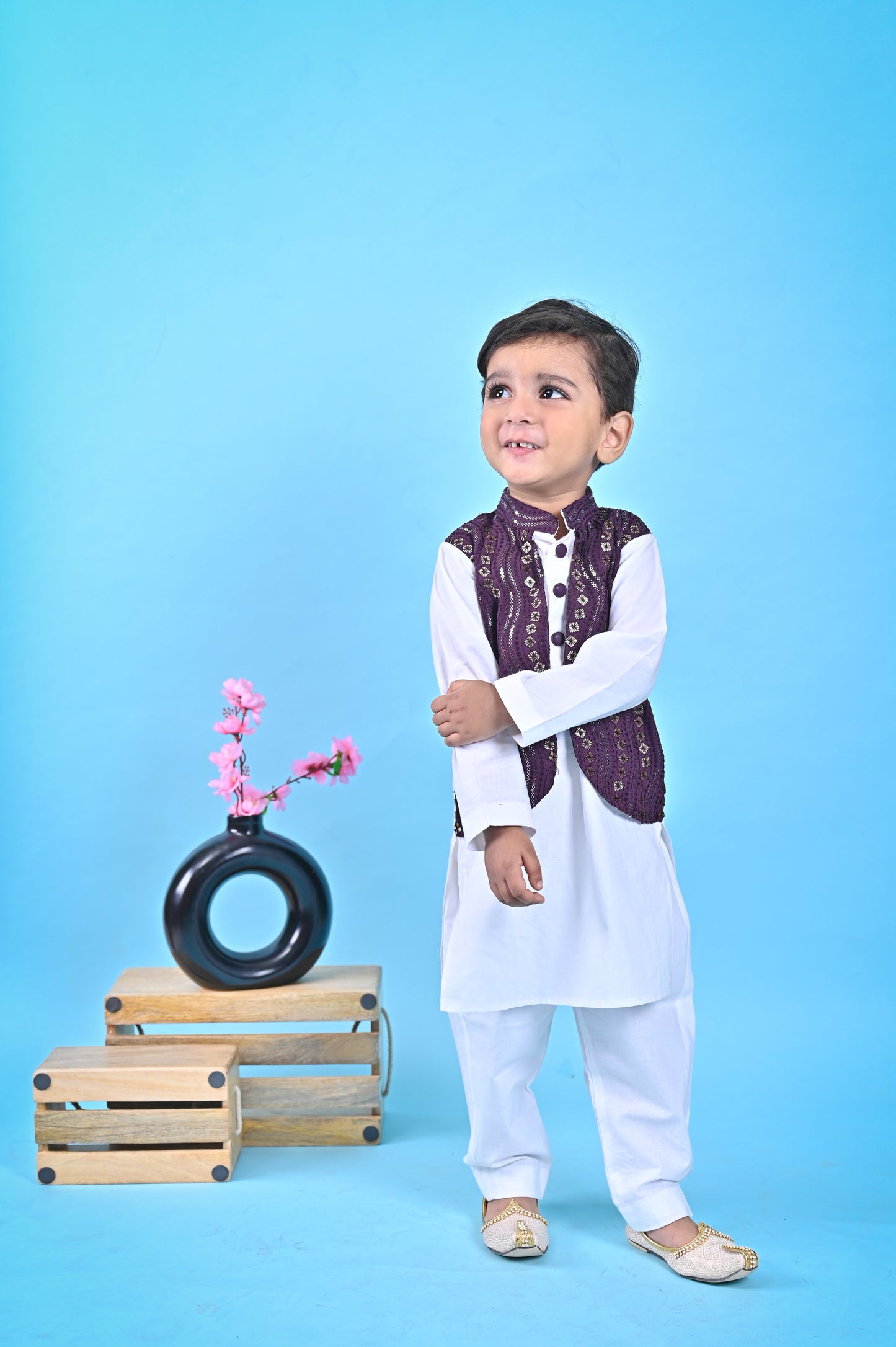 White Kurta Pant Brown Nehru Jacket