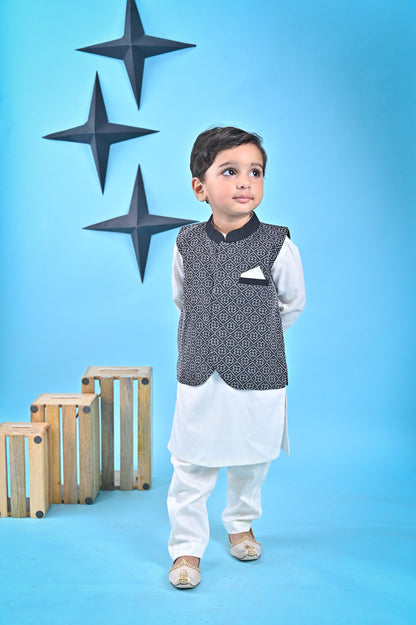 White Kurta Chudidar Black Nehru Jacket