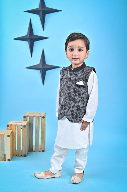 White Kurta Chudidar Black Nehru Jacket