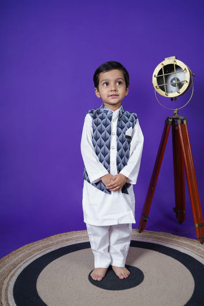 Black Printed Jacket white Kurta Pant
