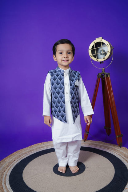 Black Printed Jacket white Kurta Pant