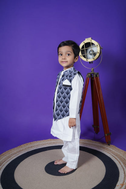 Black Printed Jacket white Kurta Pant