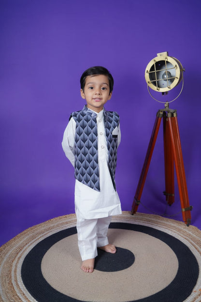 Black Printed Jacket white Kurta Pant