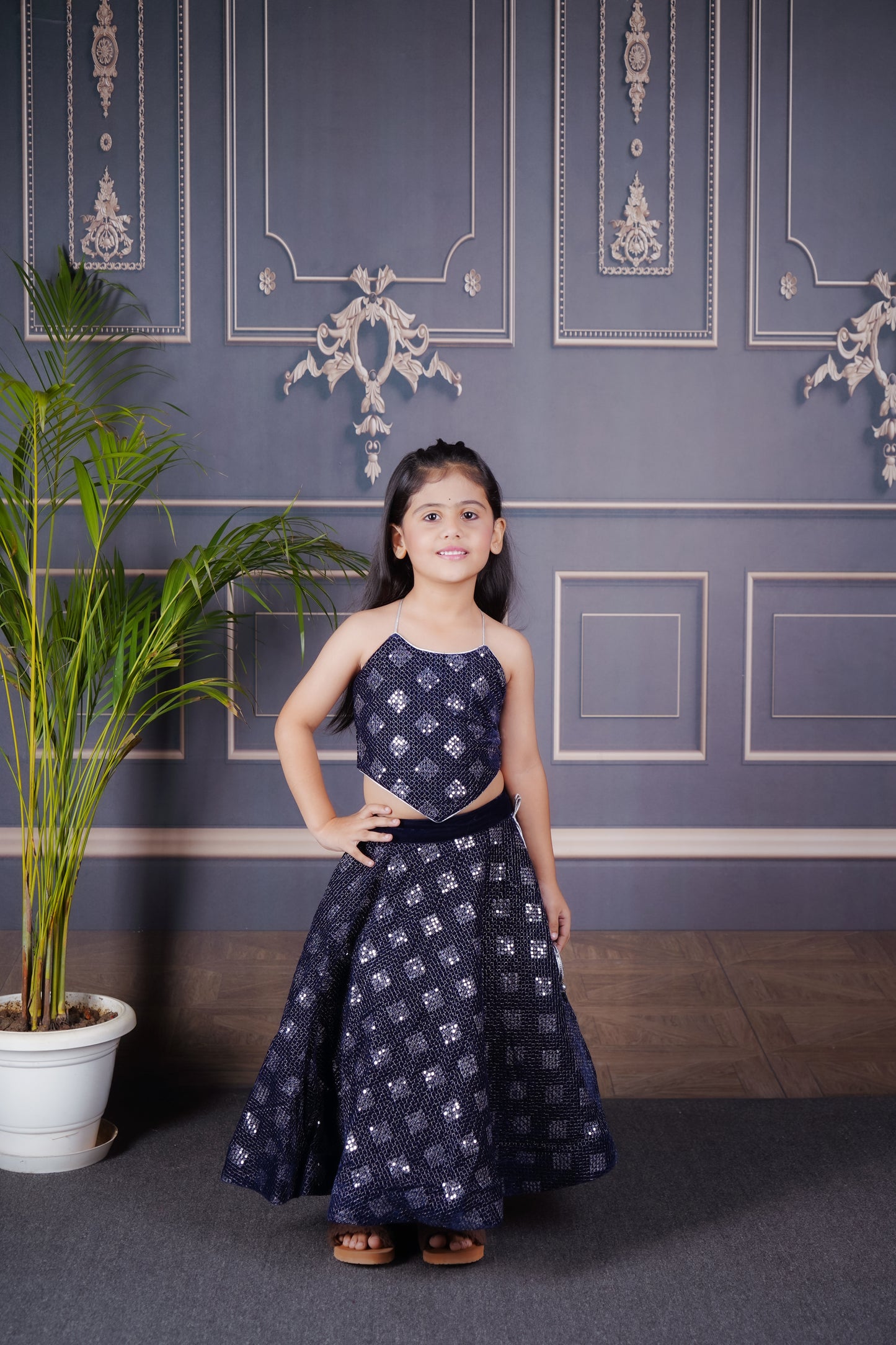 Blue velvet Lengha Choli