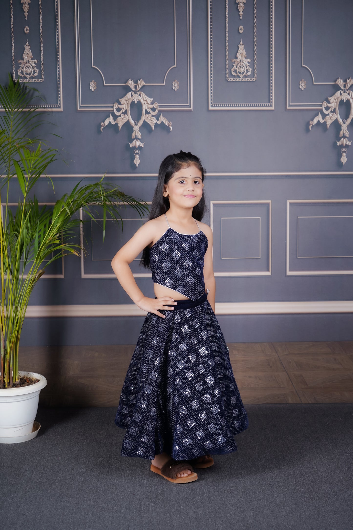 Blue velvet Lengha Choli