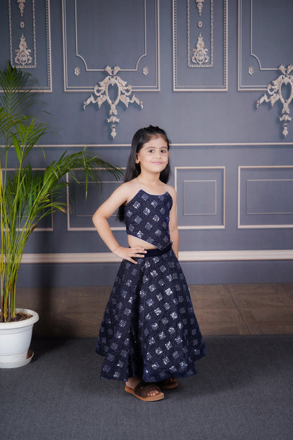 Blue velvet Lengha Choli