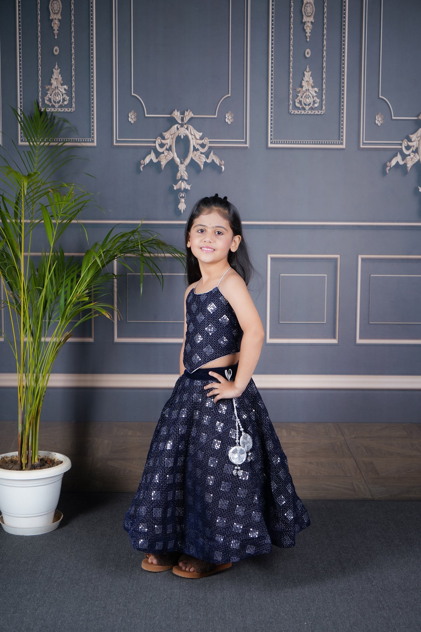 Blue velvet Lengha Choli