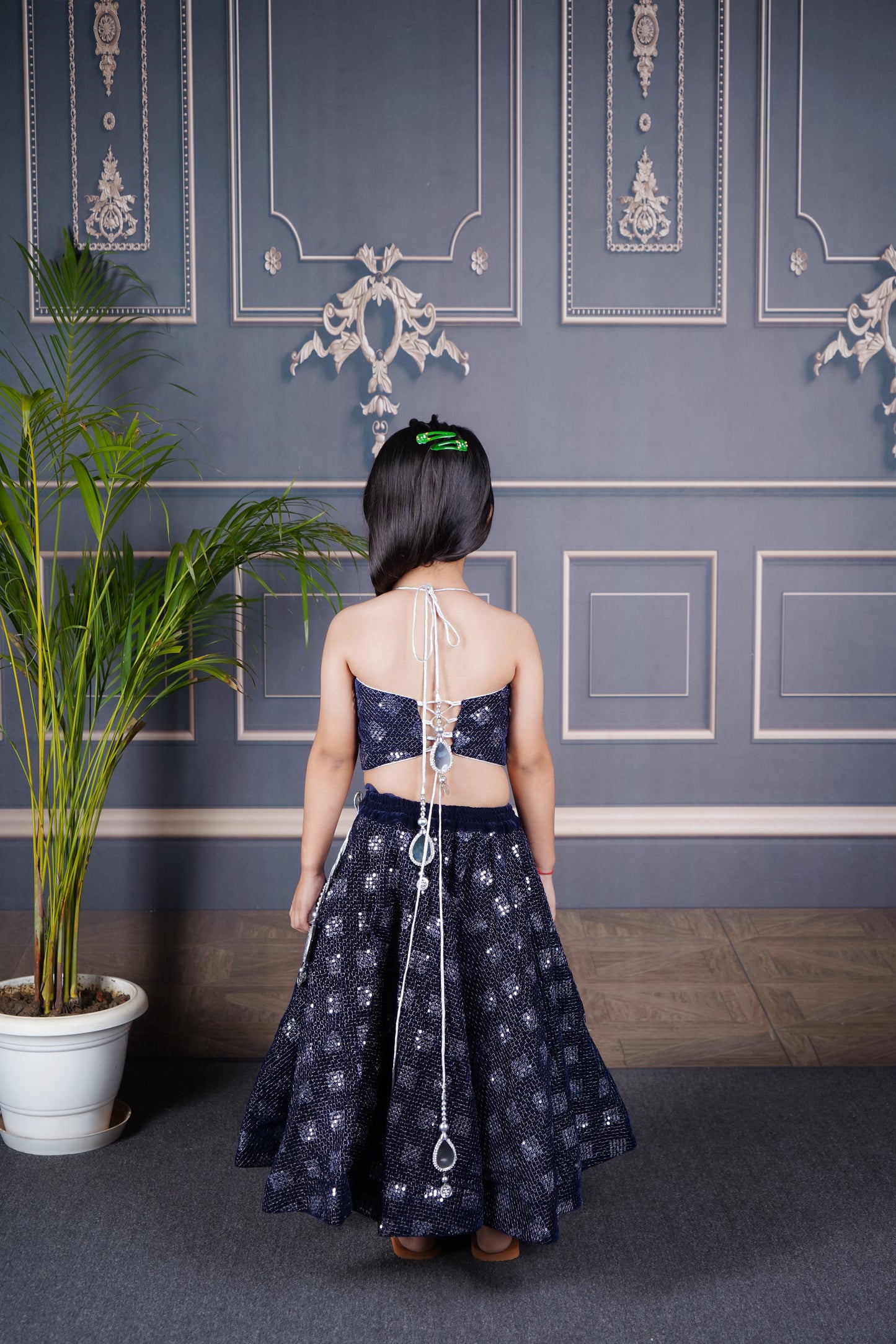 Blue velvet Lengha Choli