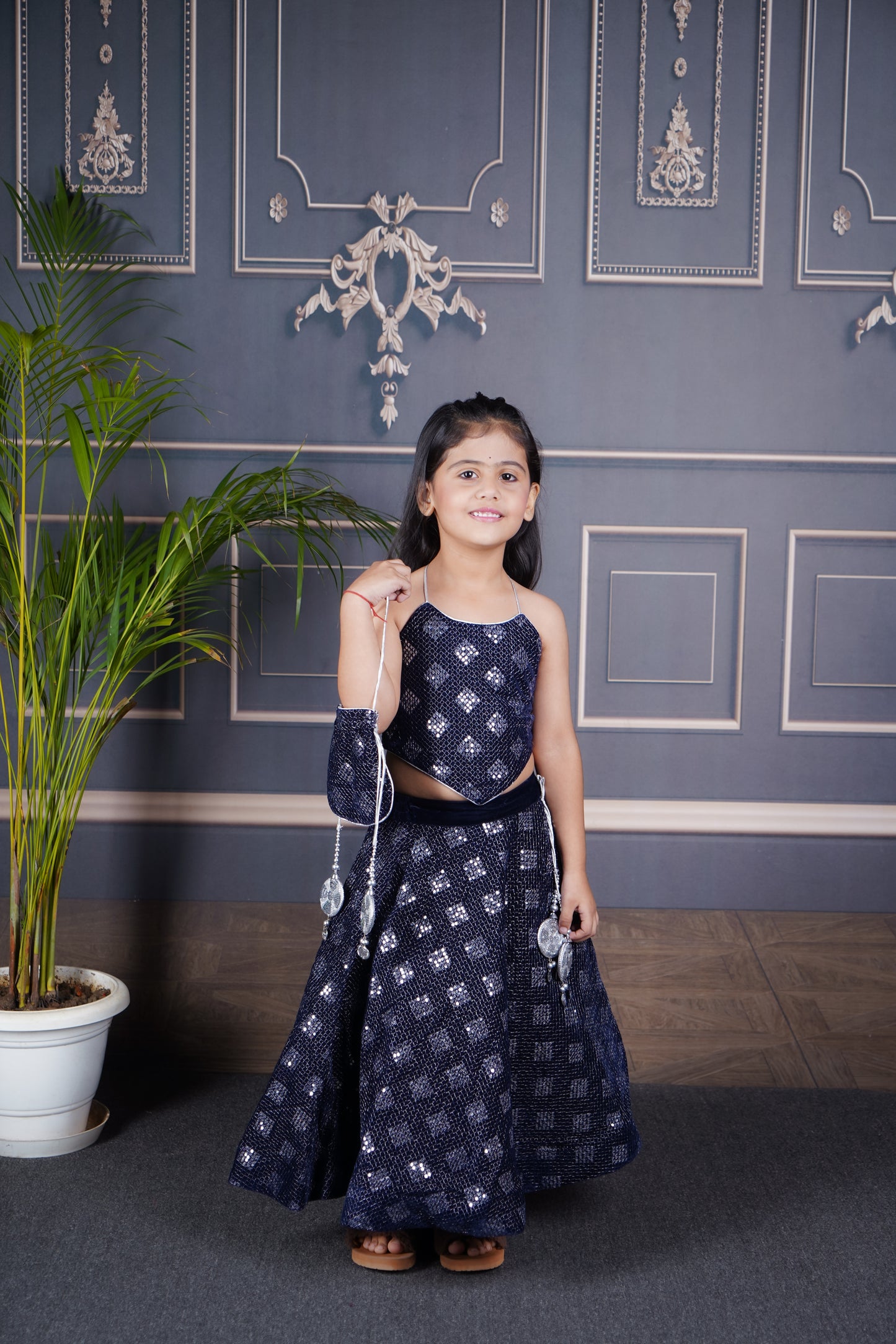 Blue velvet Lengha Choli