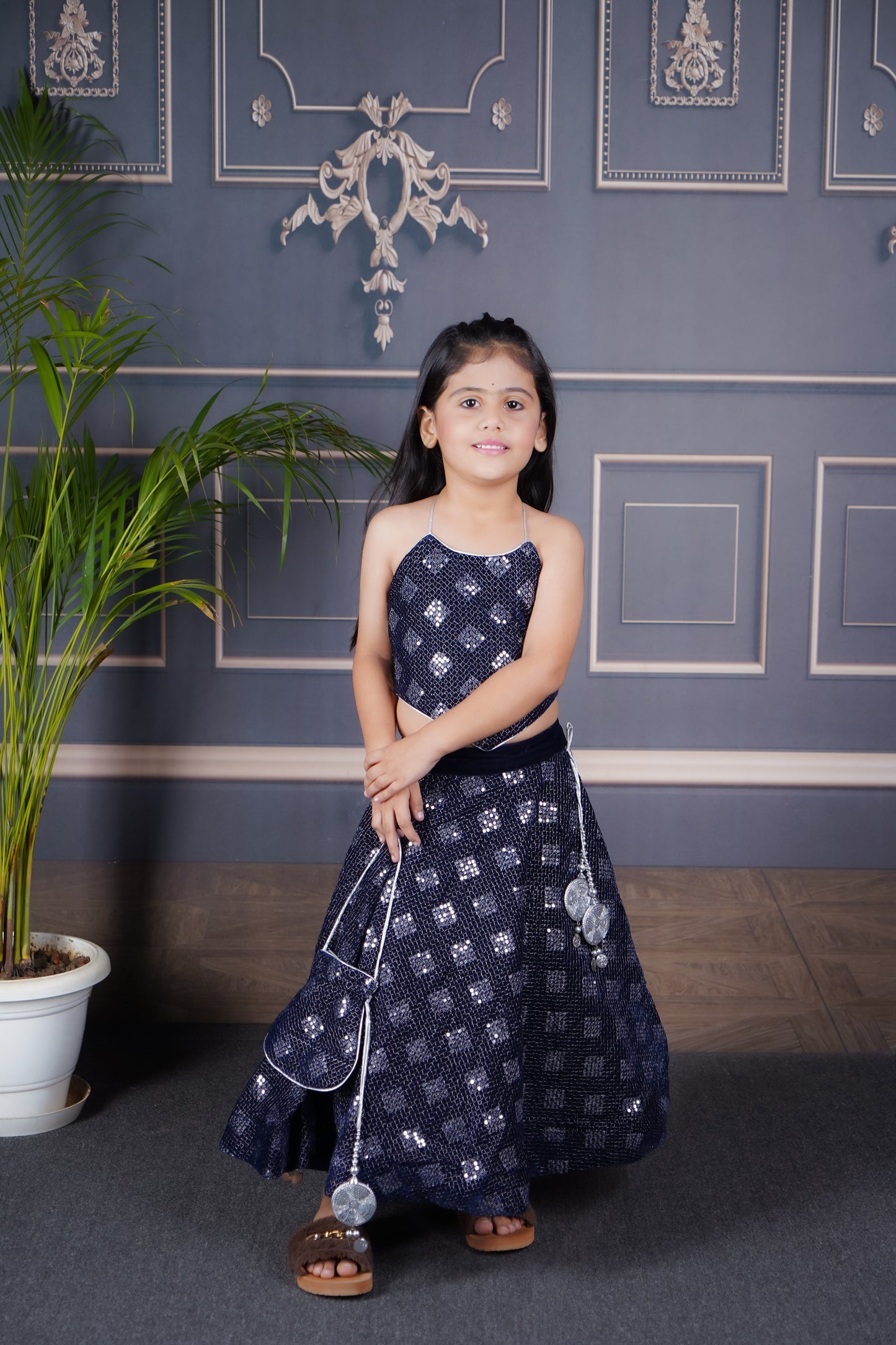 Blue velvet Lengha Choli