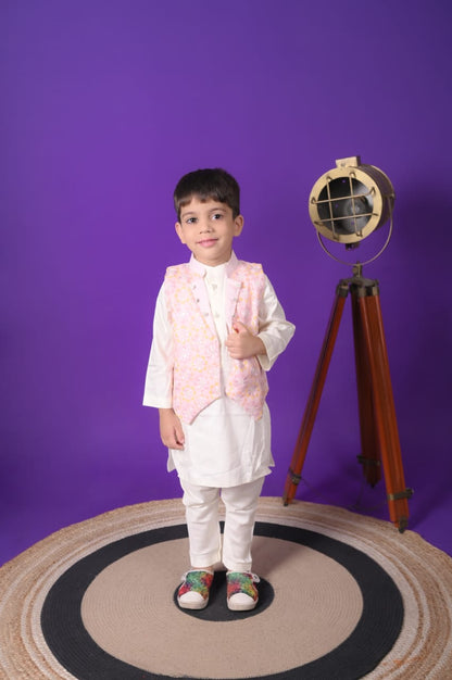 Pink Embroidery Jacket white Kurta Pant