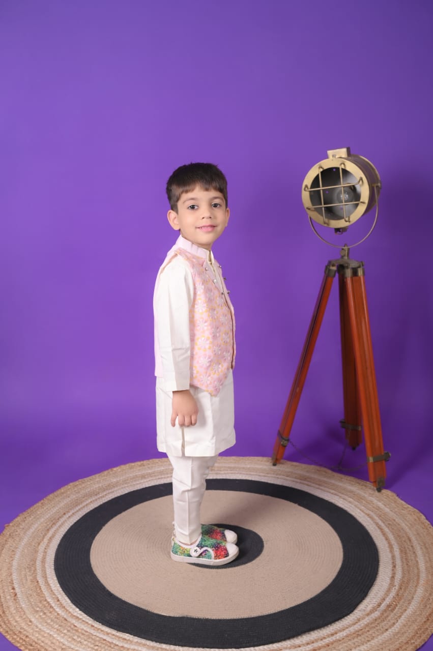 Pink Embroidery Jacket white Kurta Pant