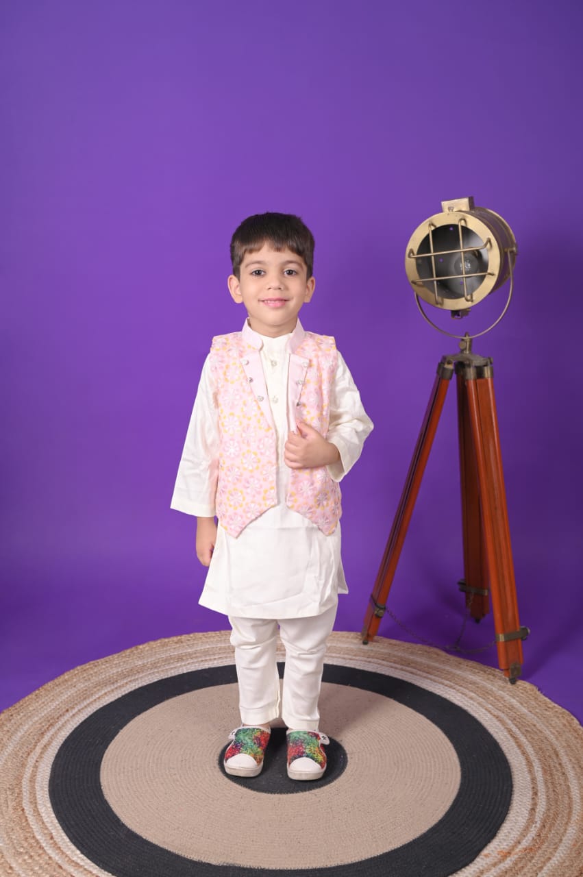 Pink Embroidery Jacket white Kurta Pant