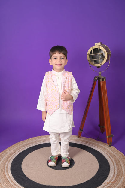 Pink Embroidery Jacket white Kurta Pant