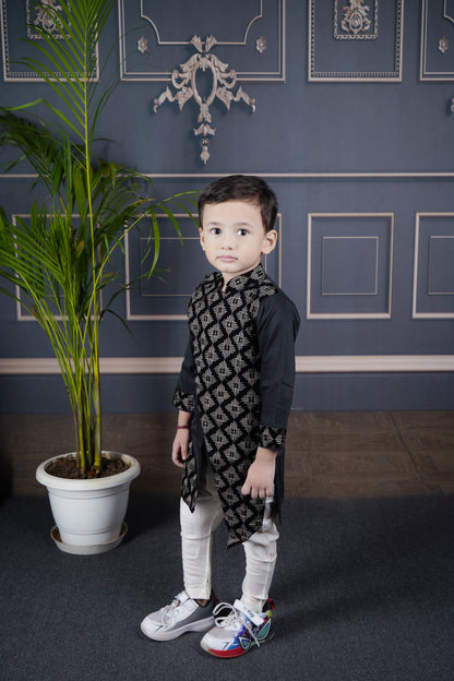 Black embroidery Kurta White Pant