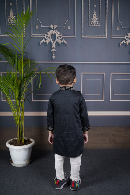 Black embroidery Kurta White Pant