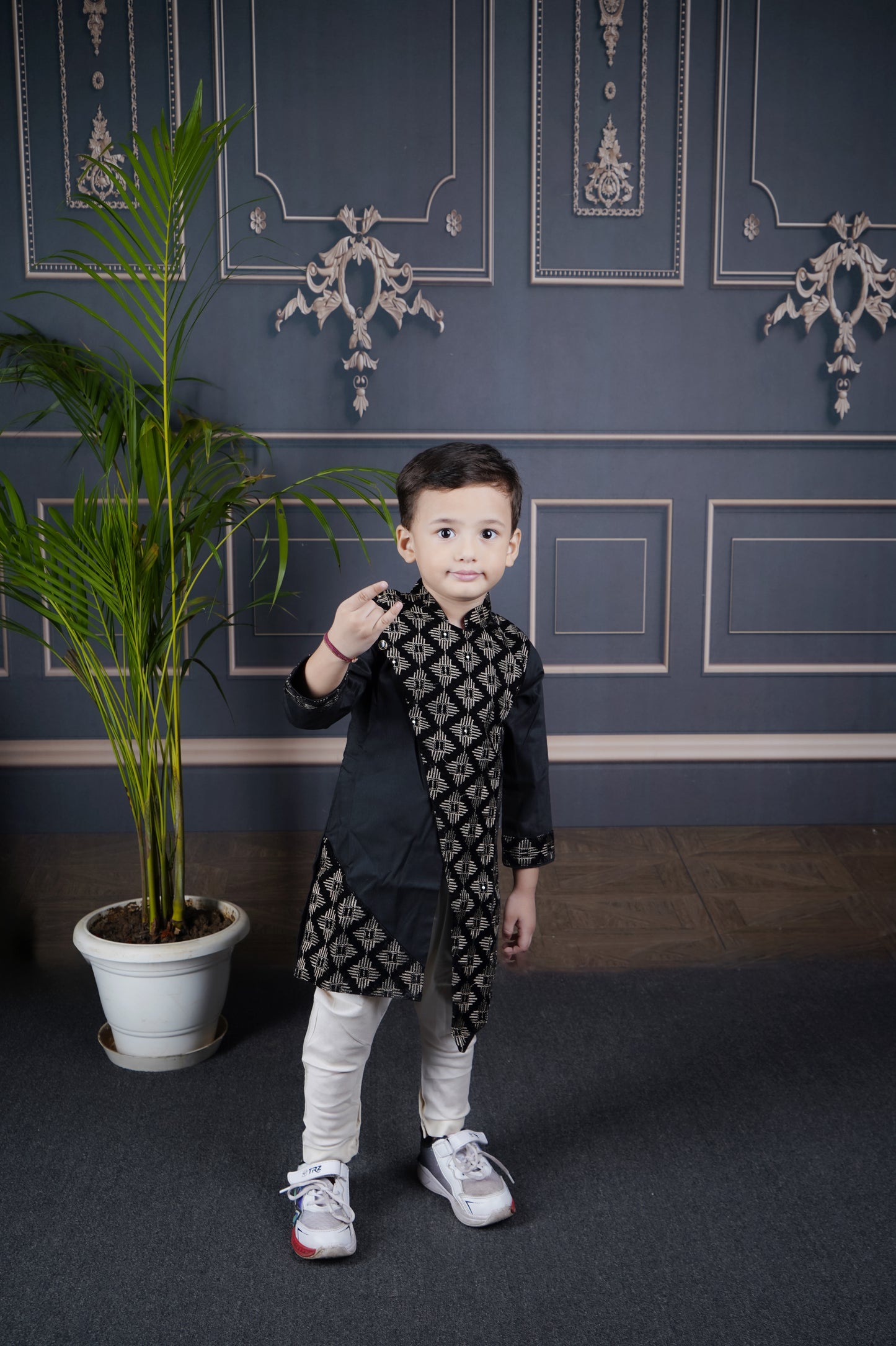 Black embroidery Kurta White Pant