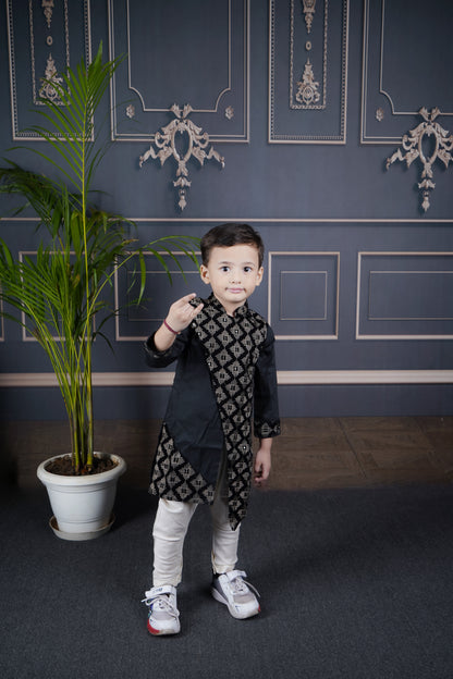 Black embroidery Kurta White Pant