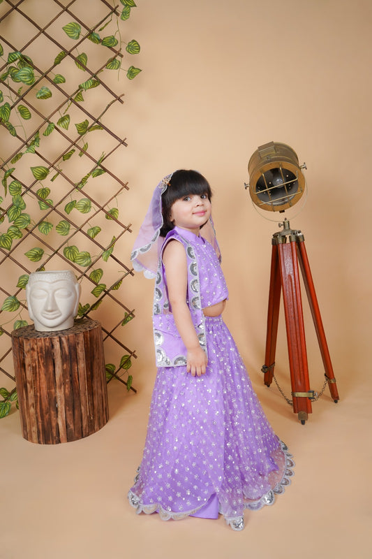 Purple Lengha Choli With Matched Dupatta And Bags