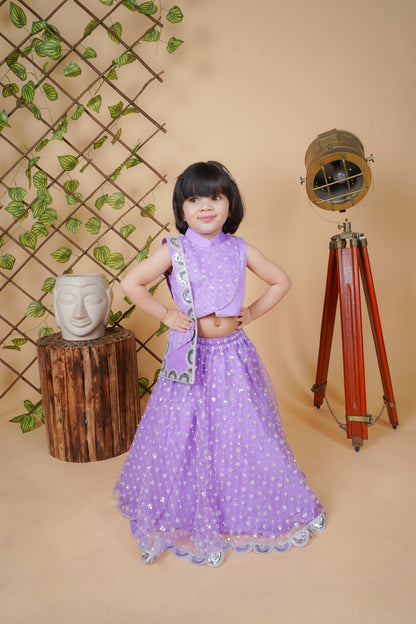 Purple Lengha Choli With Matched Dupatta And Bags