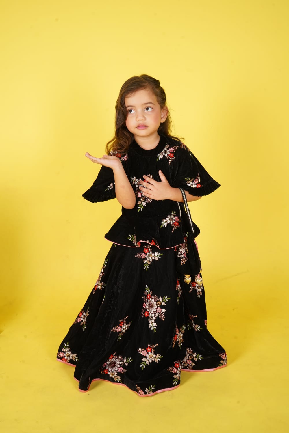 Black embroidery Choli Lengha with match bags