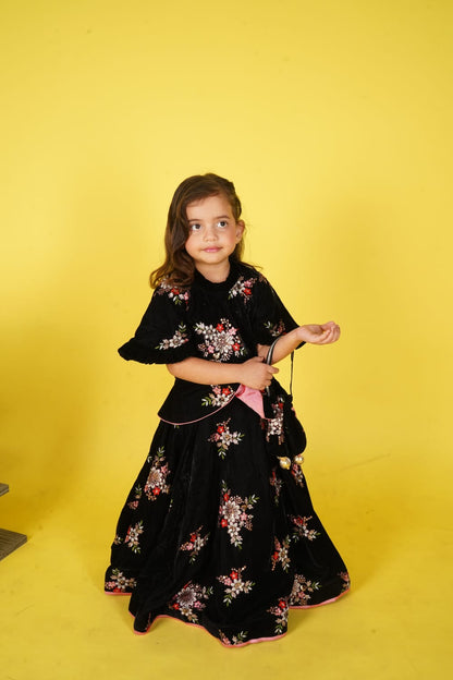 Black embroidery Choli Lengha with match bags