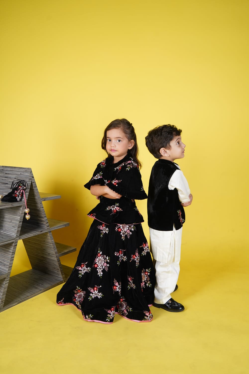 Black embroidery Choli Lengha with match bags