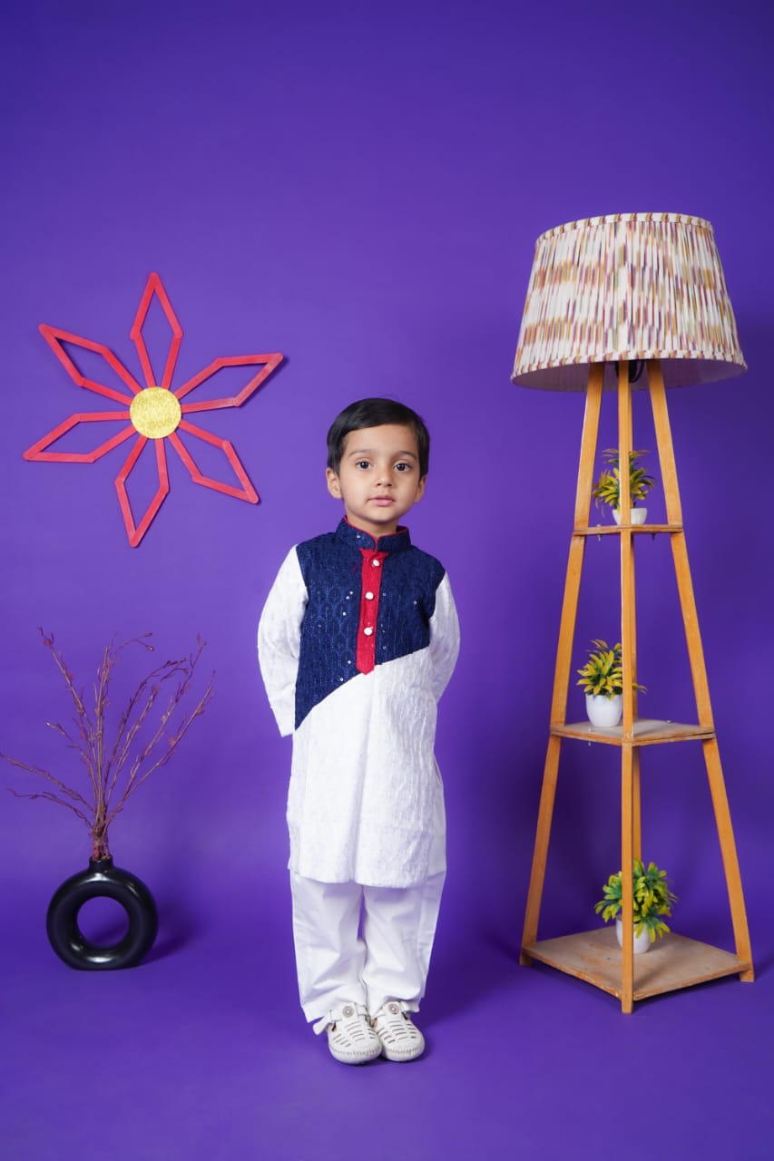 Multicolour Kurta White Pant