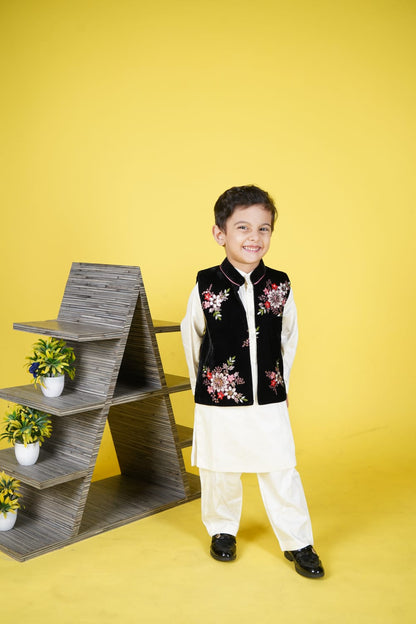 Black Embroidery Jacket white Kurta Pant