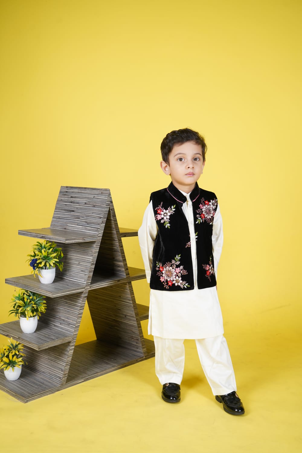 Black Embroidery Jacket white Kurta Pant