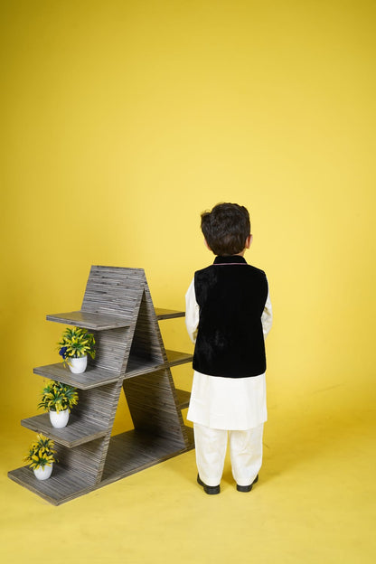 Black Embroidery Jacket white Kurta Pant