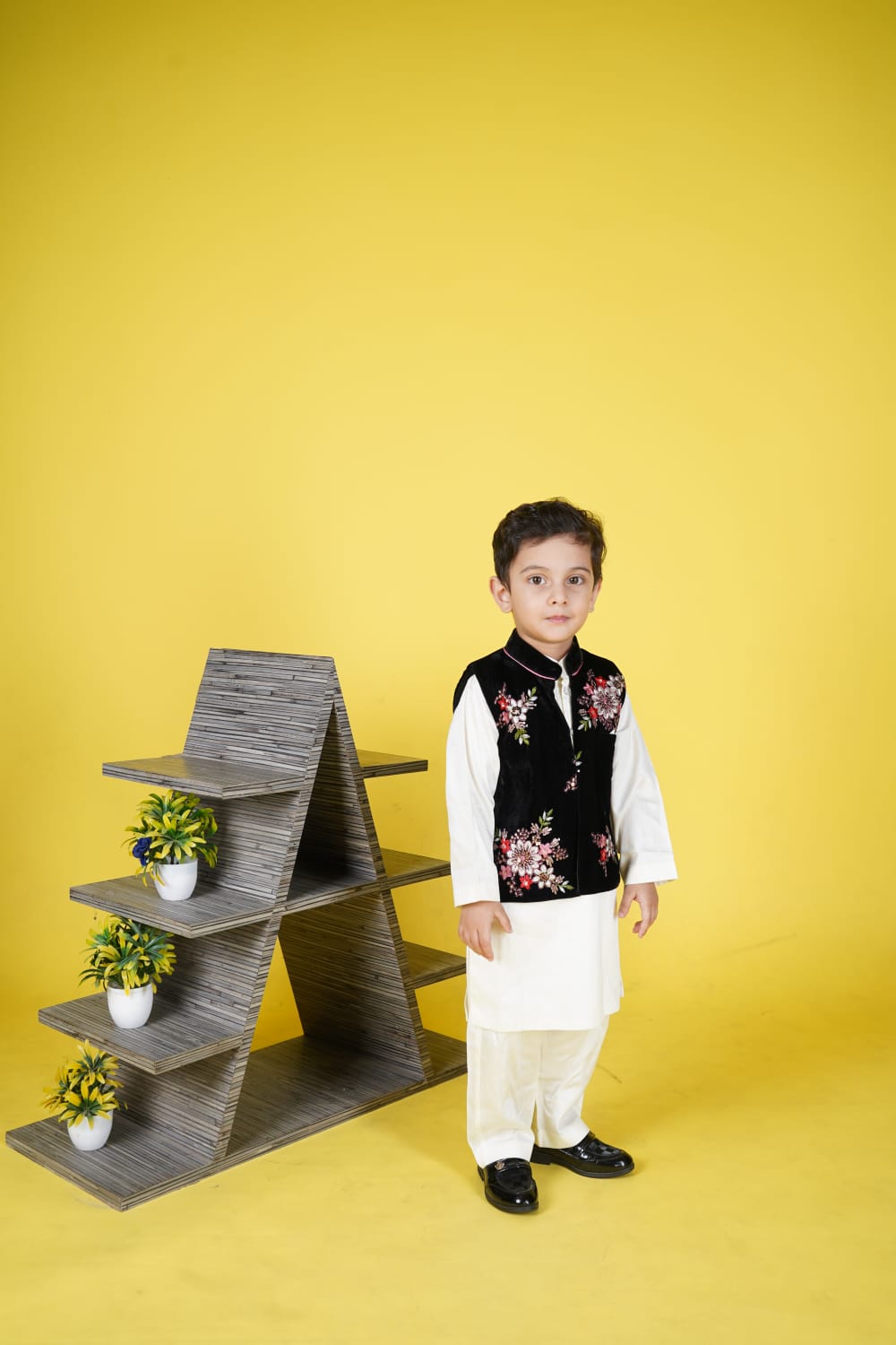Black Embroidery Jacket white Kurta Pant